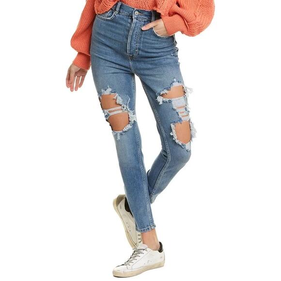 Free People Phoenix Distressed Skinny Jeans Size 26 Ripped Blue Denim - Picture 2 of 14